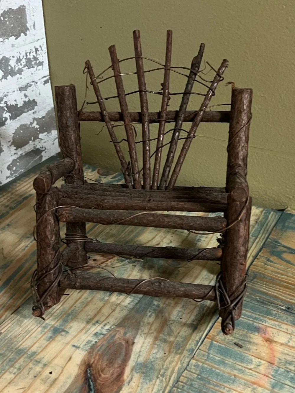 Small Bent-Twig, Folk Art Rocking Chair, Doll Sized Furniture Country Farmhouse